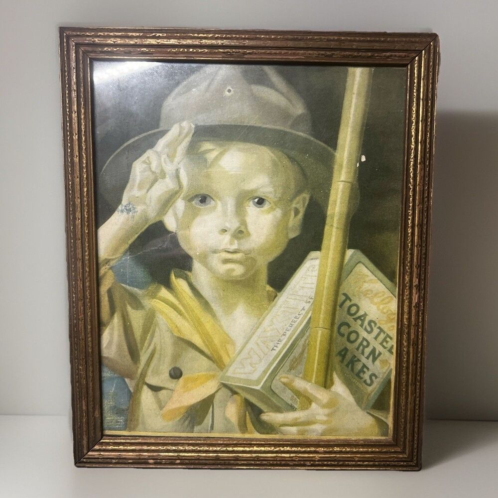 Vintage JC Leyendecker Kelloggs Corn Flakes Boy Scout Ad Framed Art Print 11x9"